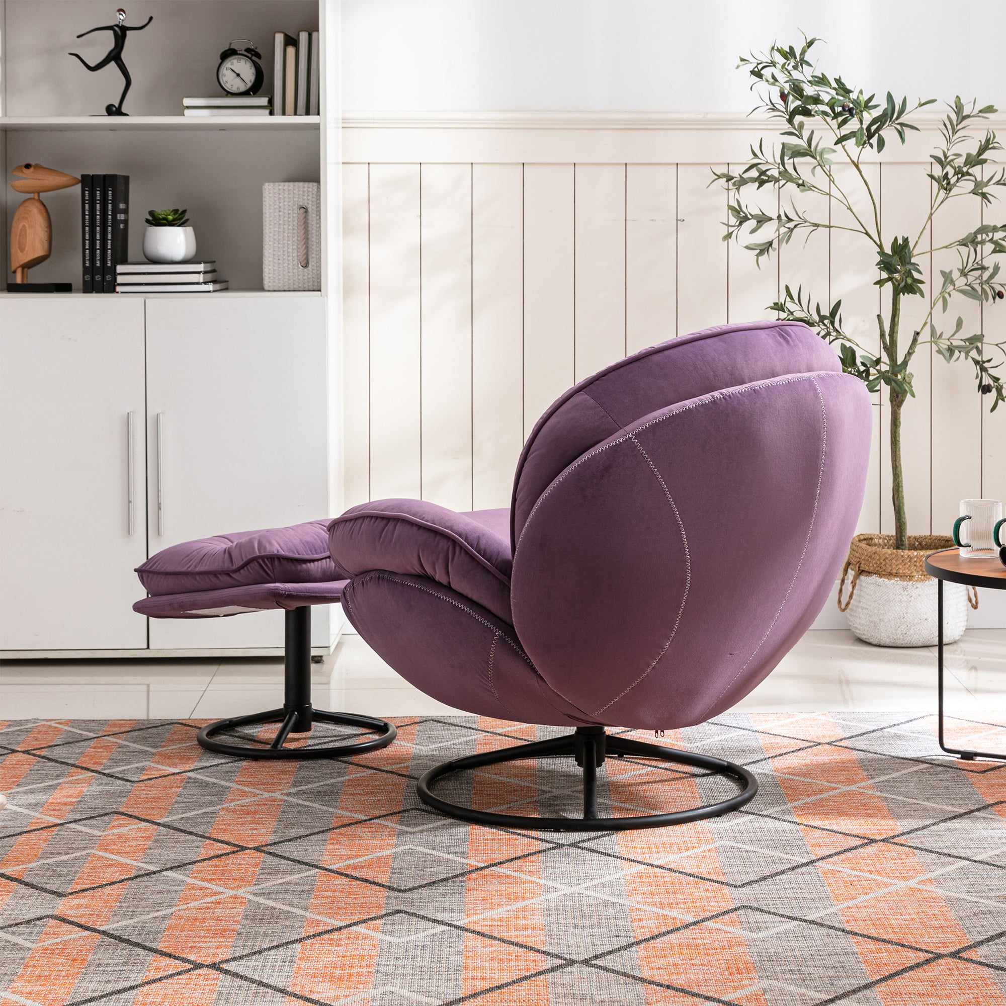 Purple Velvet Upholstered Chair with Ottoman