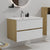 Wall Mounted Snow White Matt Natural Oak Bathroom Vanity with Integrated Ceramic Sink Large Storage In Snow White and Light Oak