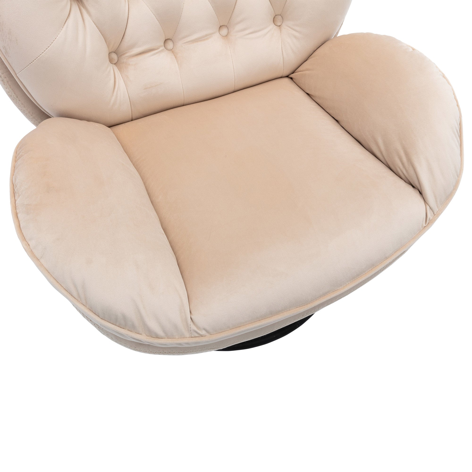 Beige Velvet Accent Chair with Ottoman and Metal Frame