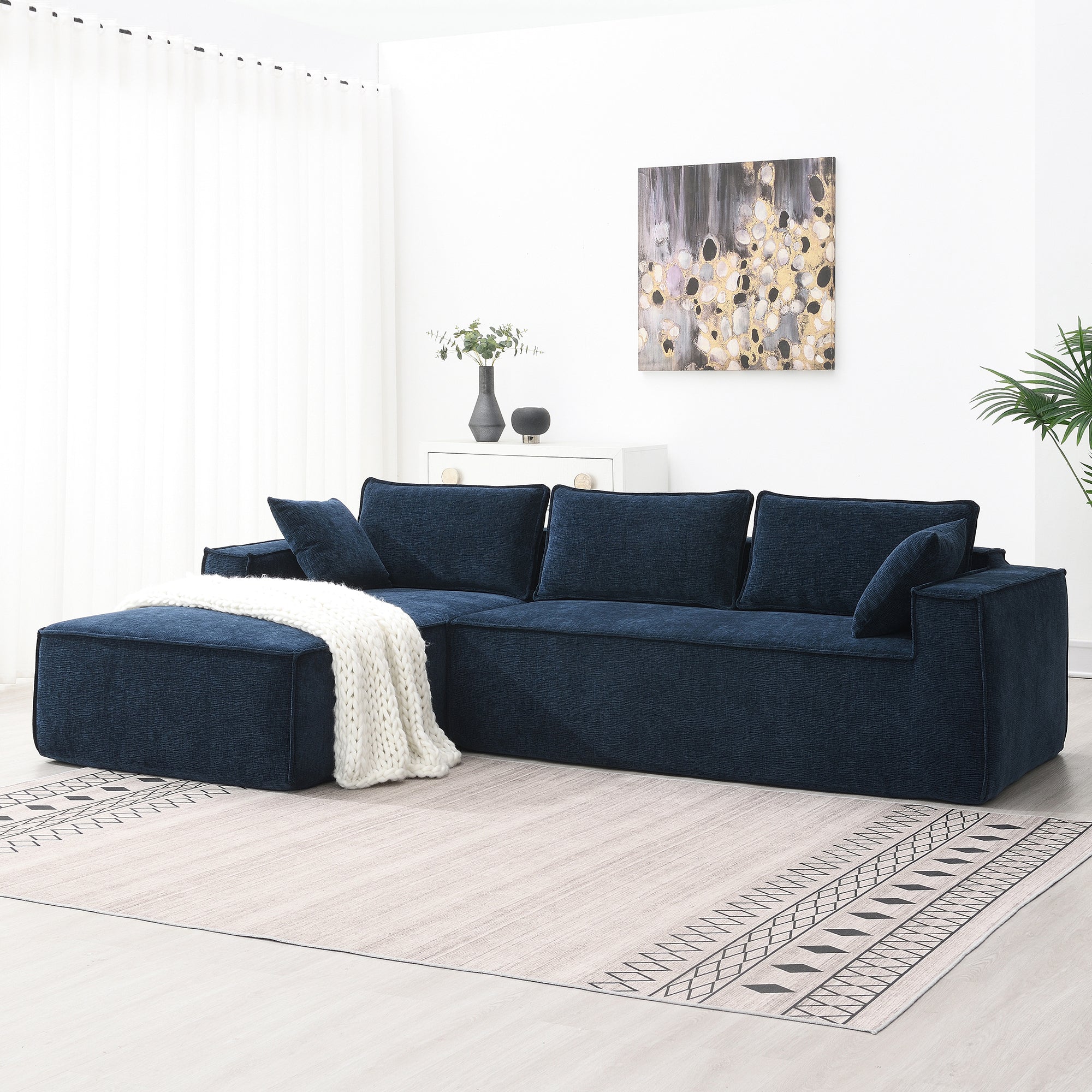 Cairo 4-Seat Modular Wrinkle-Resistant Chenille Sofa in Dark Blue