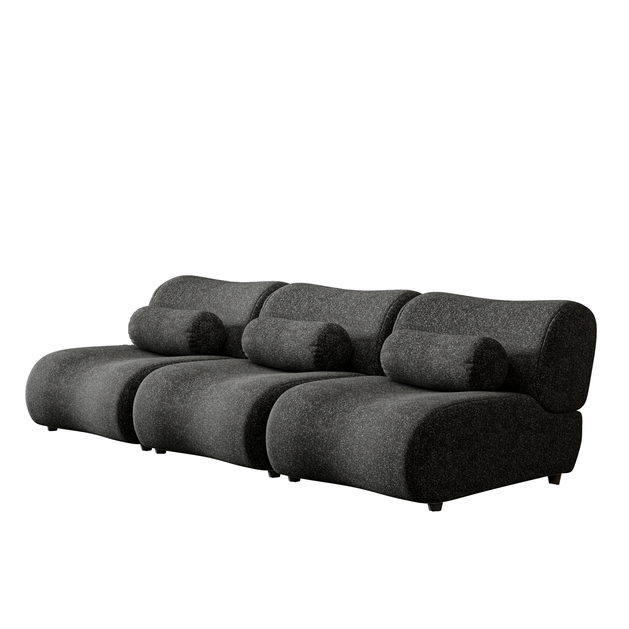 Modern Black Chenille Sofa Set with Cylindrical Pillows for Relaxing Modular Comfort In Black