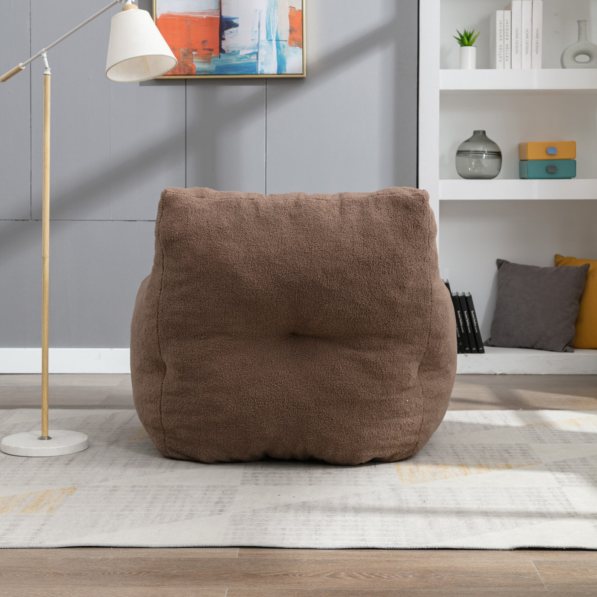 Soft Teddy Tufted Bean Bag Chair in Coffee