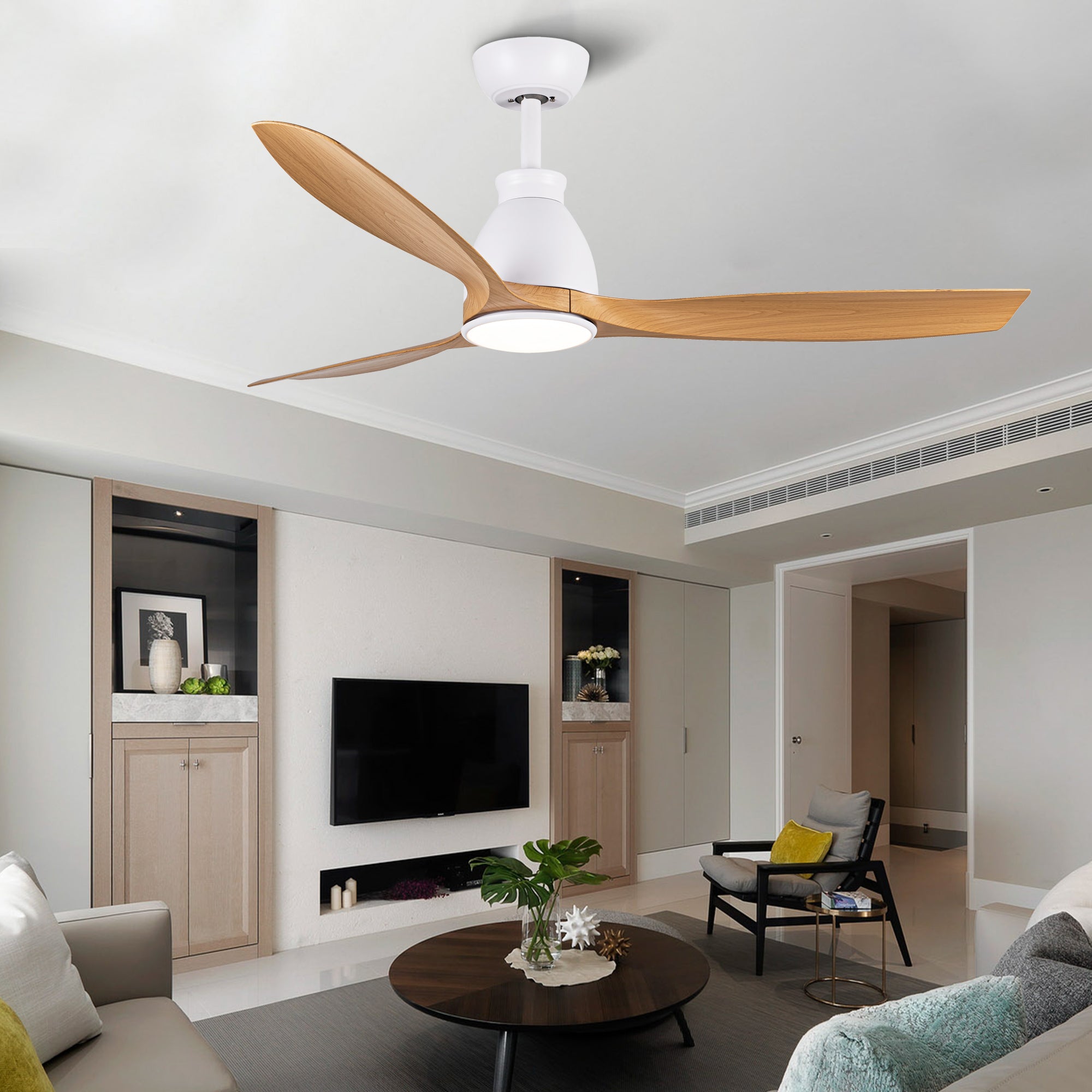 52" Modern Sleek White Ceiling Fan with Light