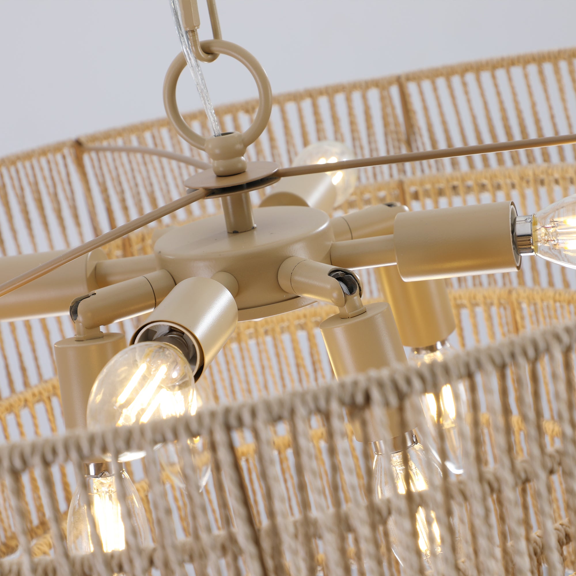 Farmhouse Woven Rattan Chandelier with 8 Lights