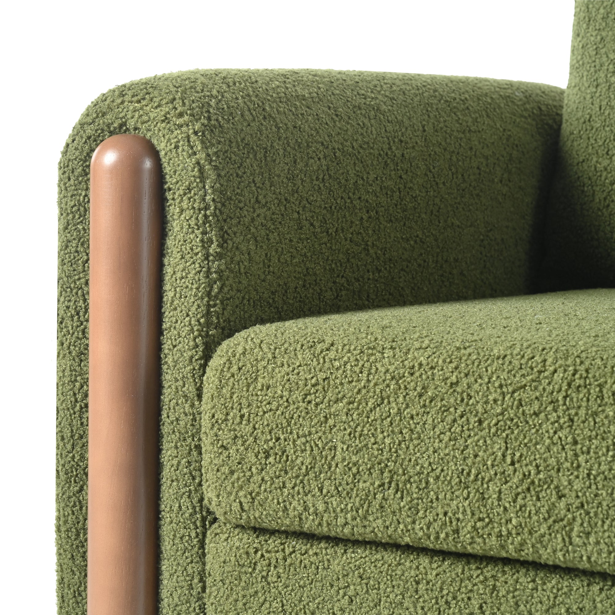 Oversized Accent Chair With Walnut Legs Upholstered In Green Teddy