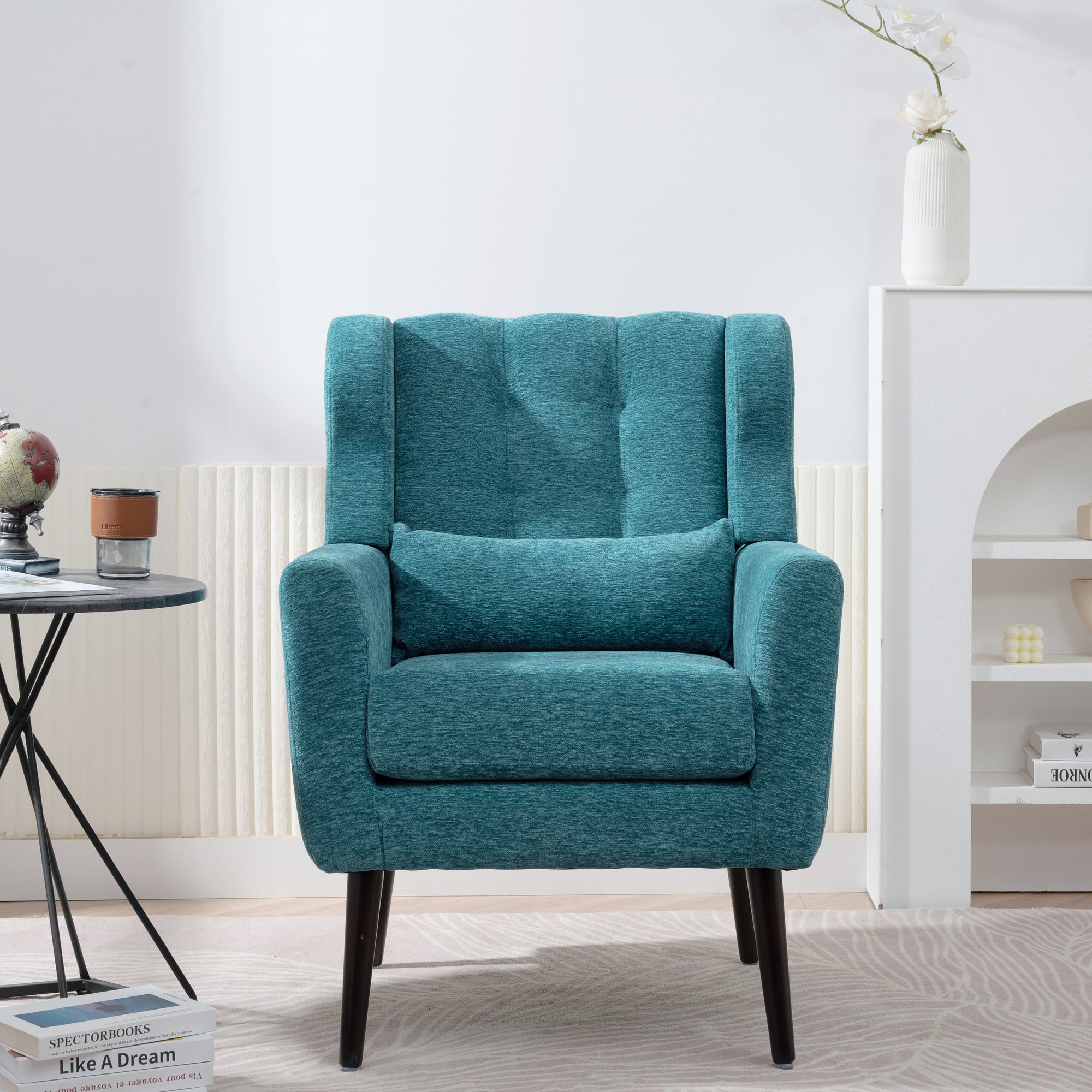 Modern Mid Century Accent Chair In Teal Chenille