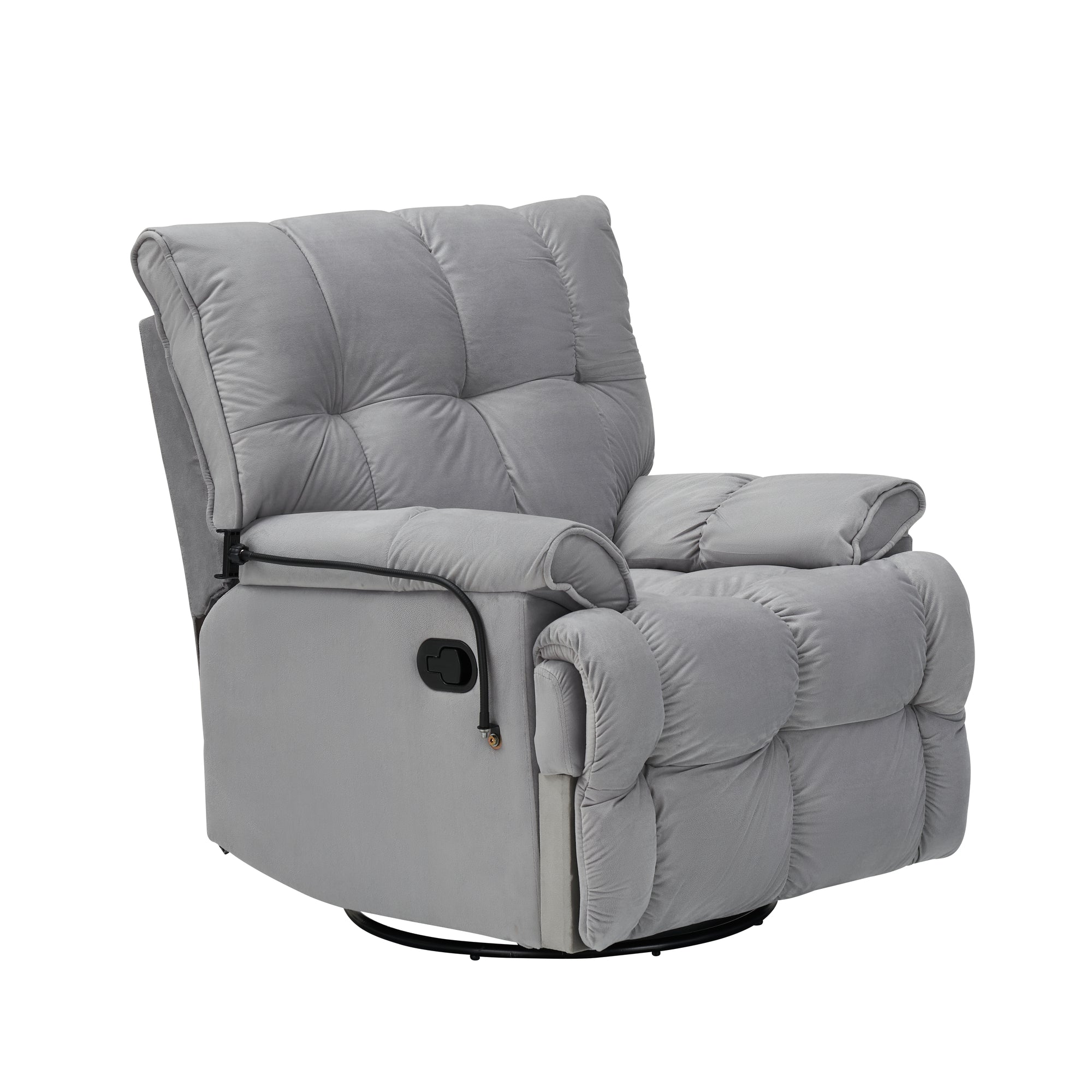 Gray Velvet Convertible Recliner Sofa Chair With Phone Holder