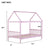 Pink Twin Rubber Wood House Bed with Headboard and Footboard