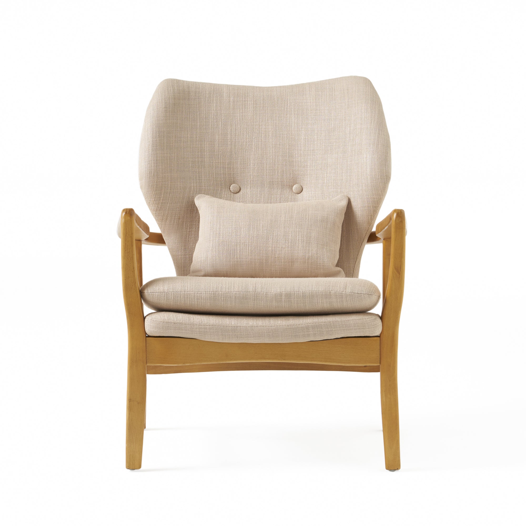 Mid-Century Modern Upholstered Armchair With Birch Wood Legs