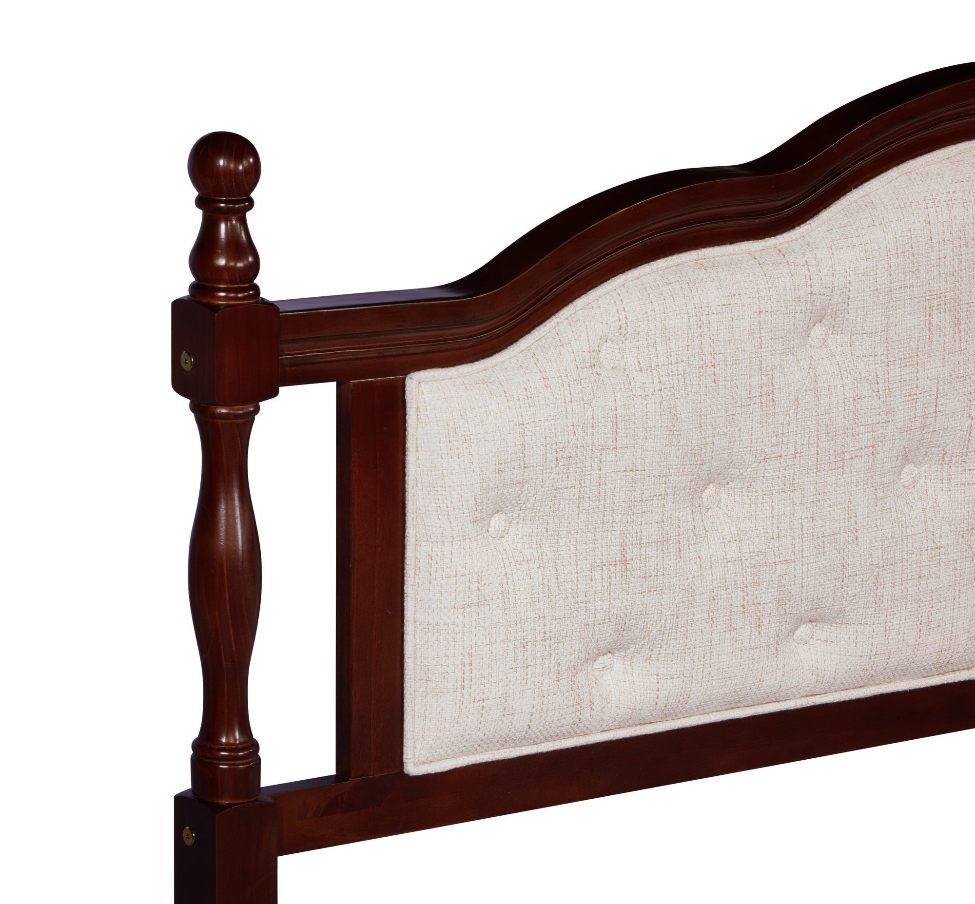 Classic Queen Size Pine Wood Bed with Upholstered Headboard