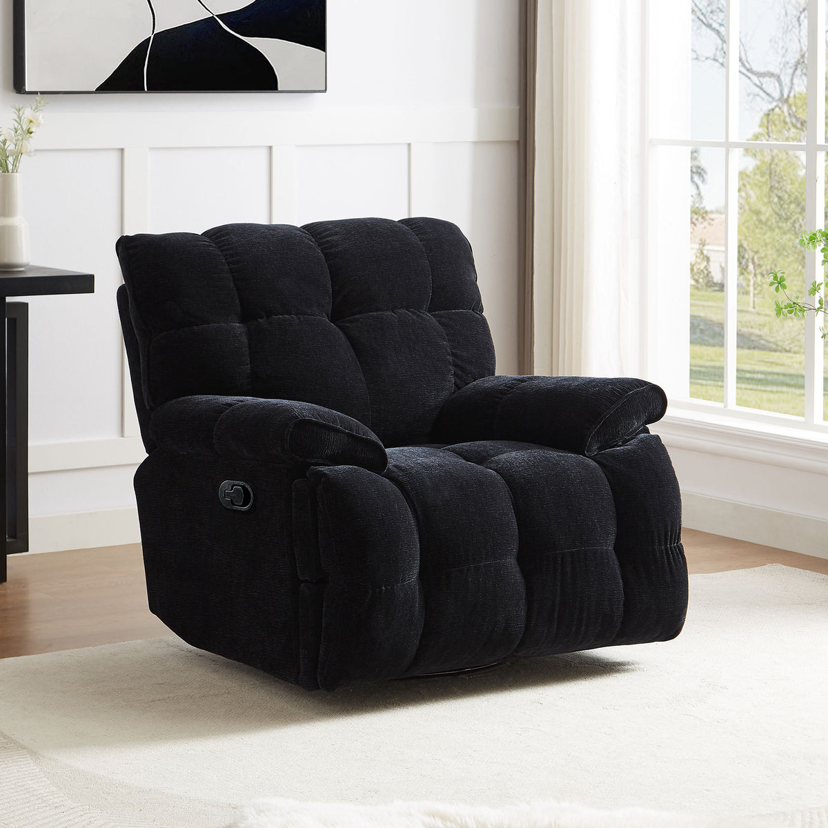 Black 360° Swivel Glider Recliner Chair