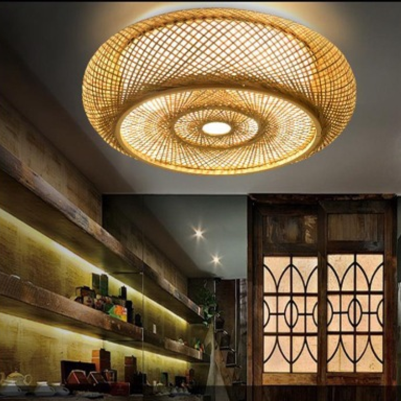 Woven Rattan LED Flush Mount Ceiling Light