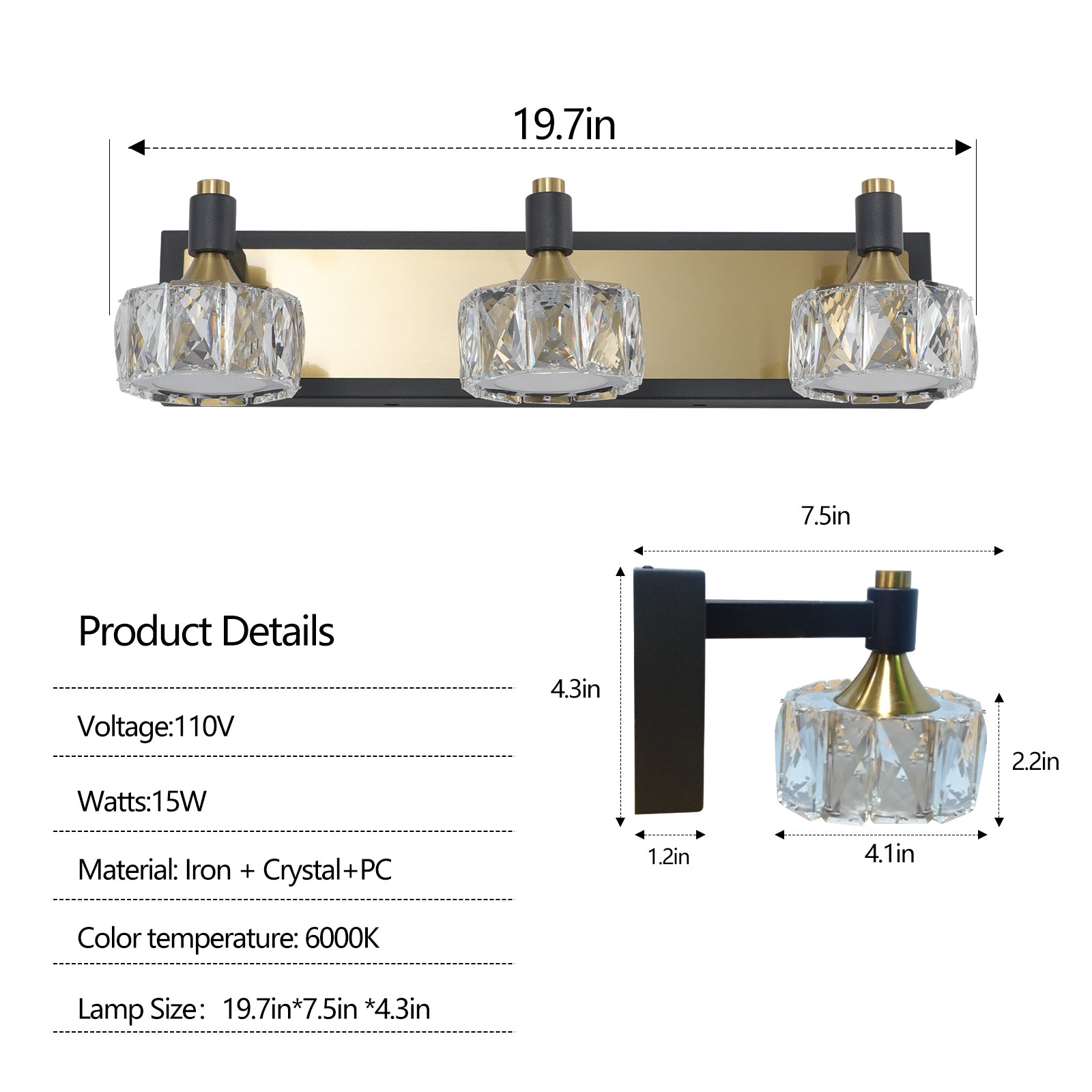 Aestin's LED 3-Light Modern Crystal Bathroom Vanity Light