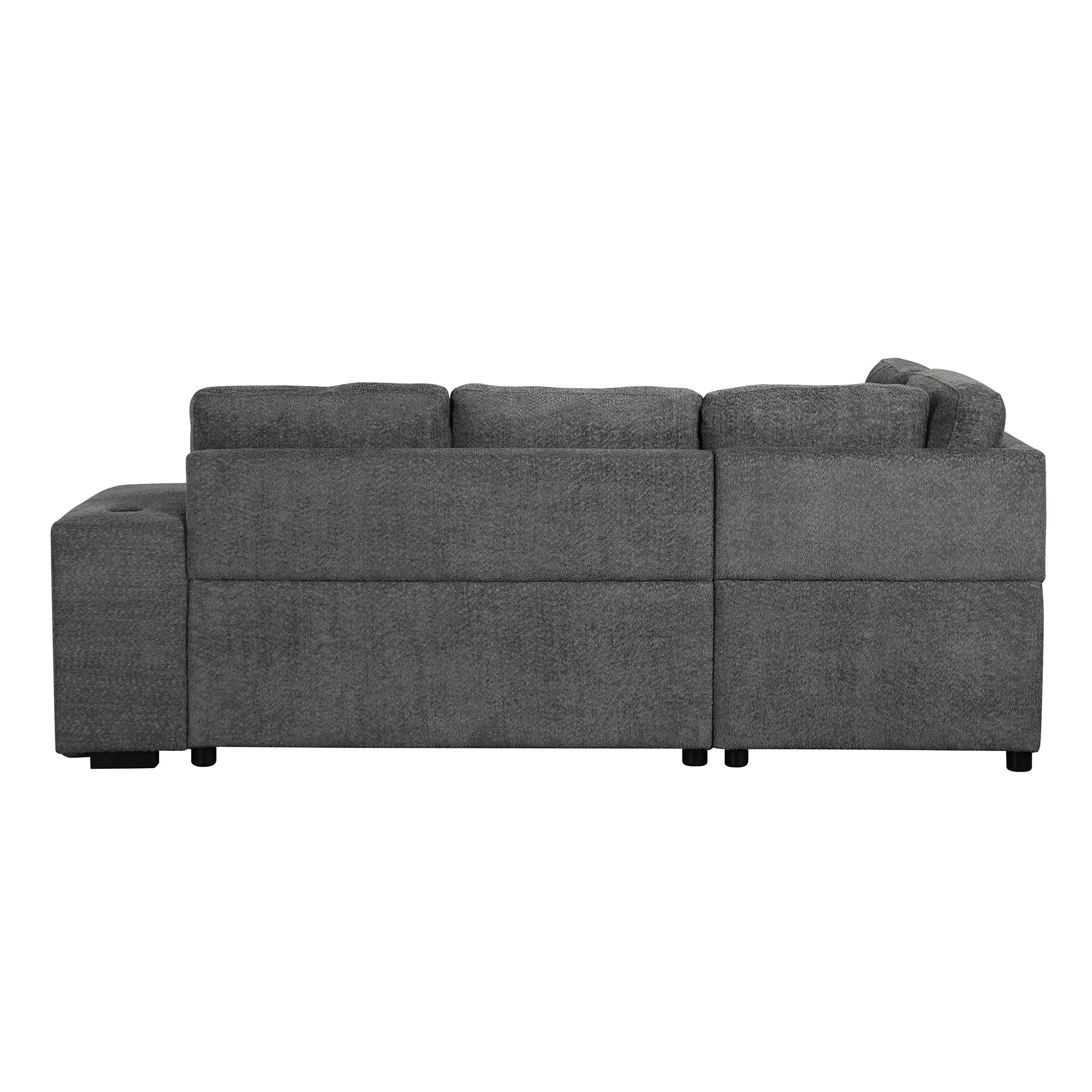 Dark Gray Chenille Pull-Out Sofa Bed with Storage Ottomans and Wireless Charger