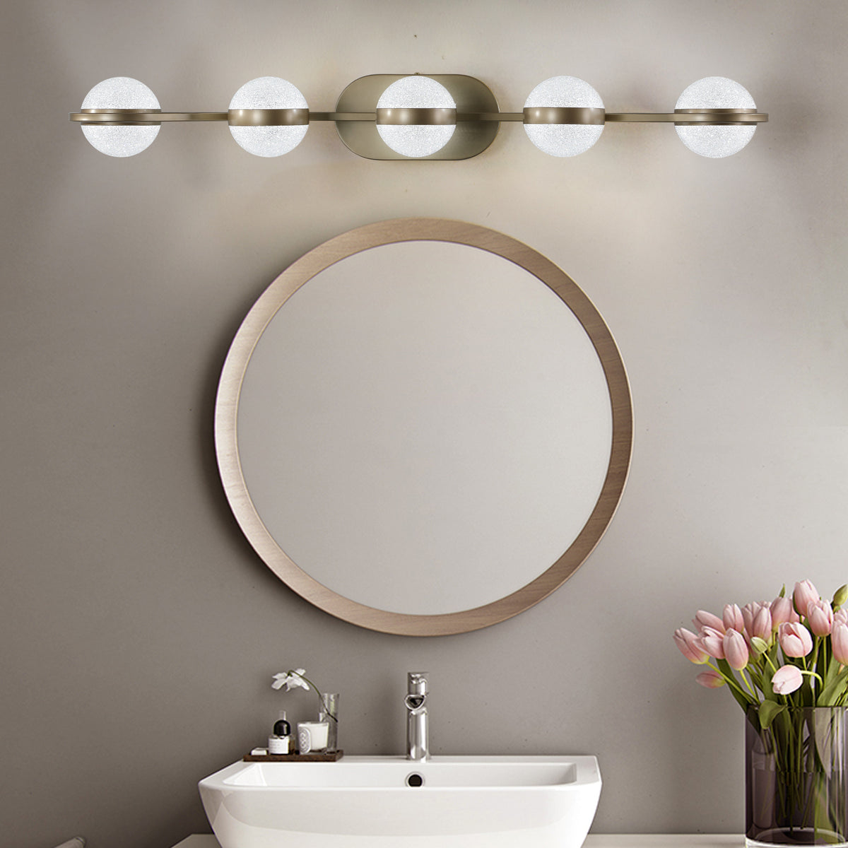 Aestin&#39;s Minimalist Modern 5-Light Brushed Gold Vanity Light