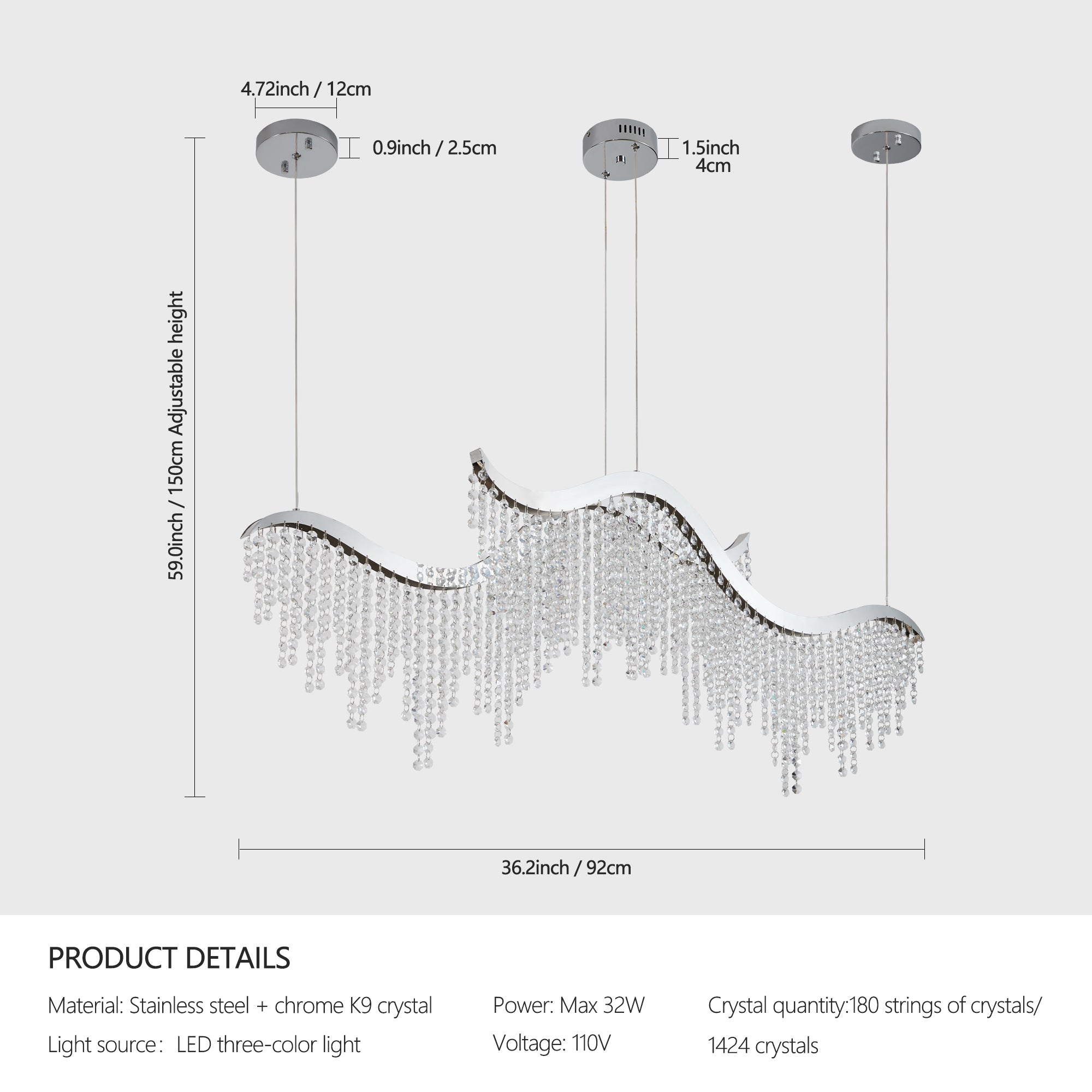36.2-Inch Wave Crystal Chandelier