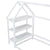 Twin Size Wood House-Shaped Floor Bed with Storage Shelf and Hanger in White