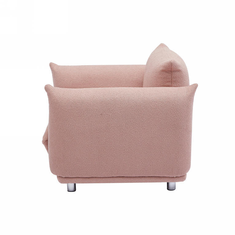 Pillow Top Arms Accent Chair Upholstered In Pink Lambswool