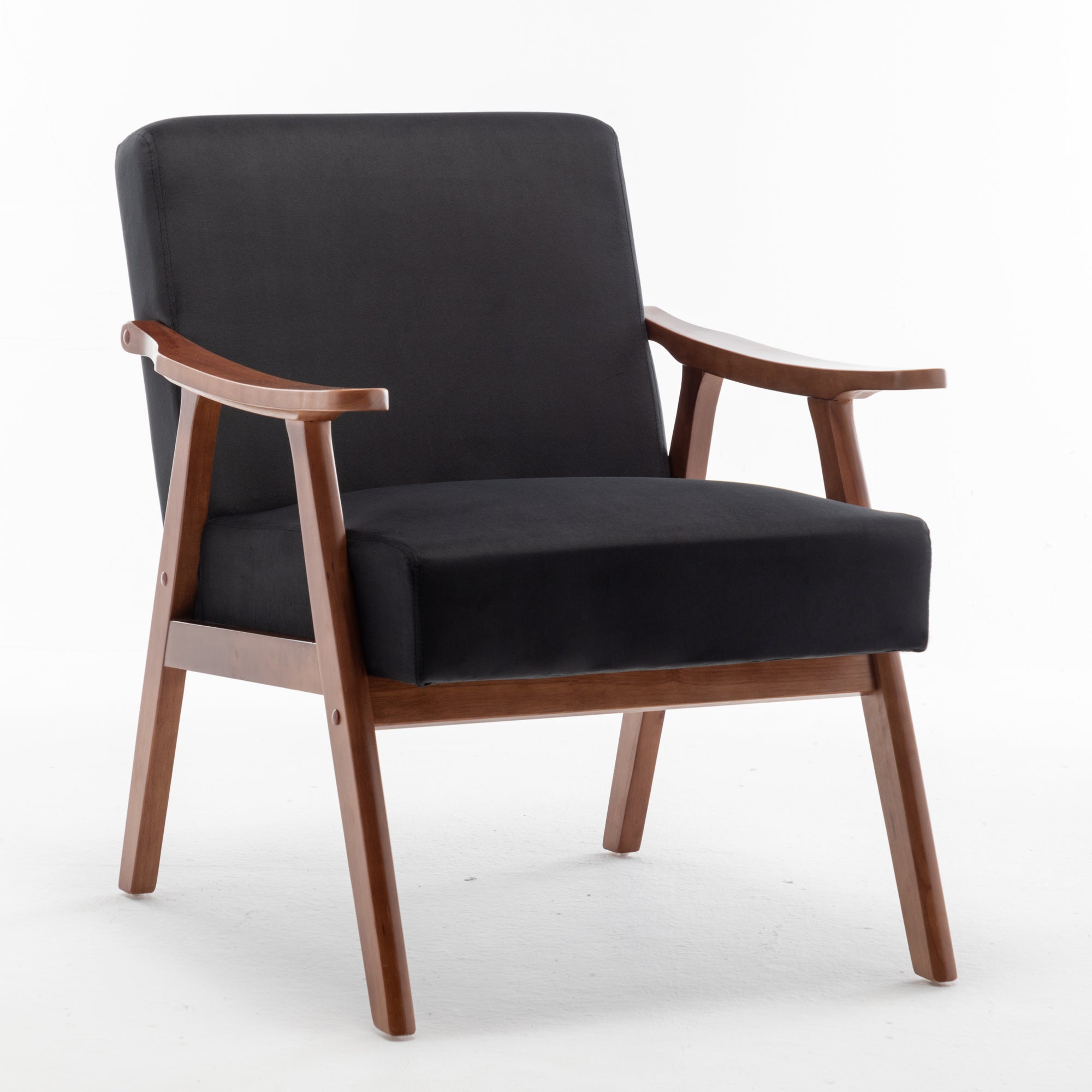 Mid-Century Modern Accent Chair - Solid Wood Frame, Extra-Thick Backrest, Ideal for Living Room, Bedroom, or Reading Room