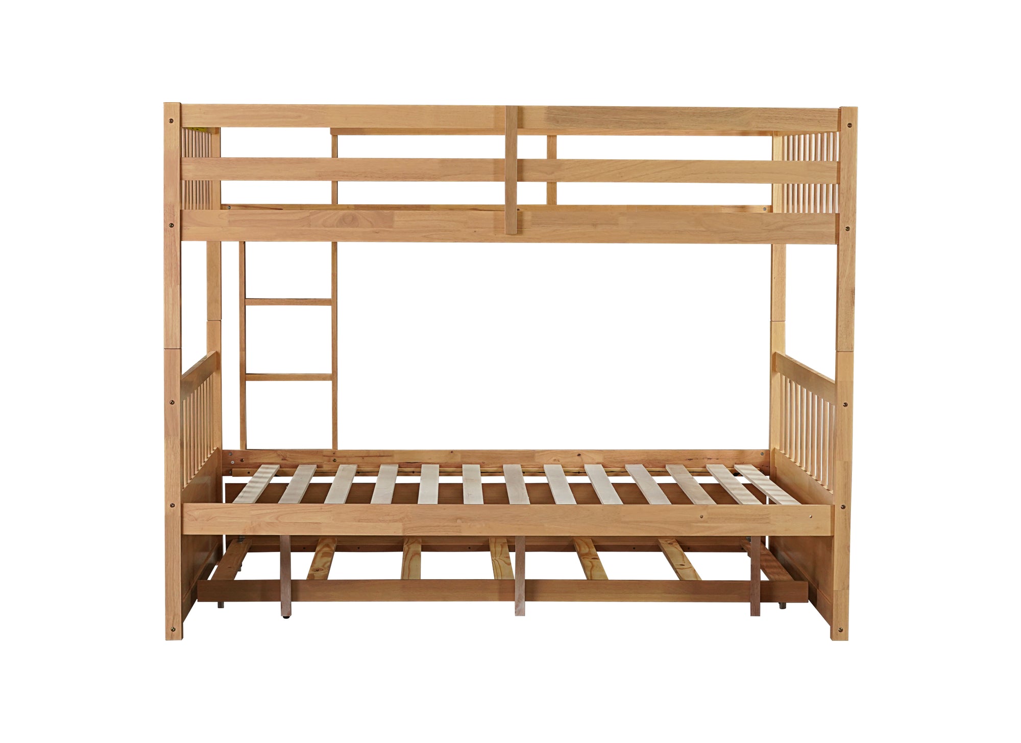 Full Over Full Twin Size Triple Bunk Bed with Ladders and Guardrails in White