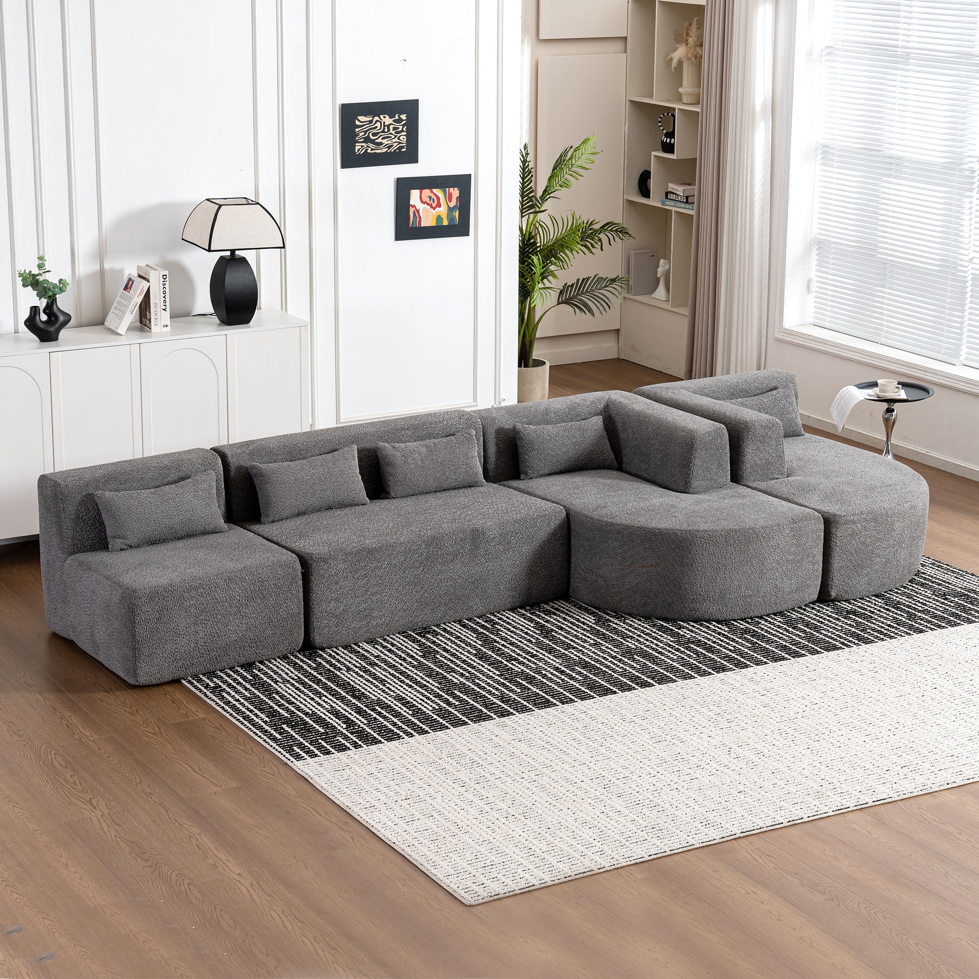 Copenhagen Modular Bouclé L-Shape Sofa in Light Gray