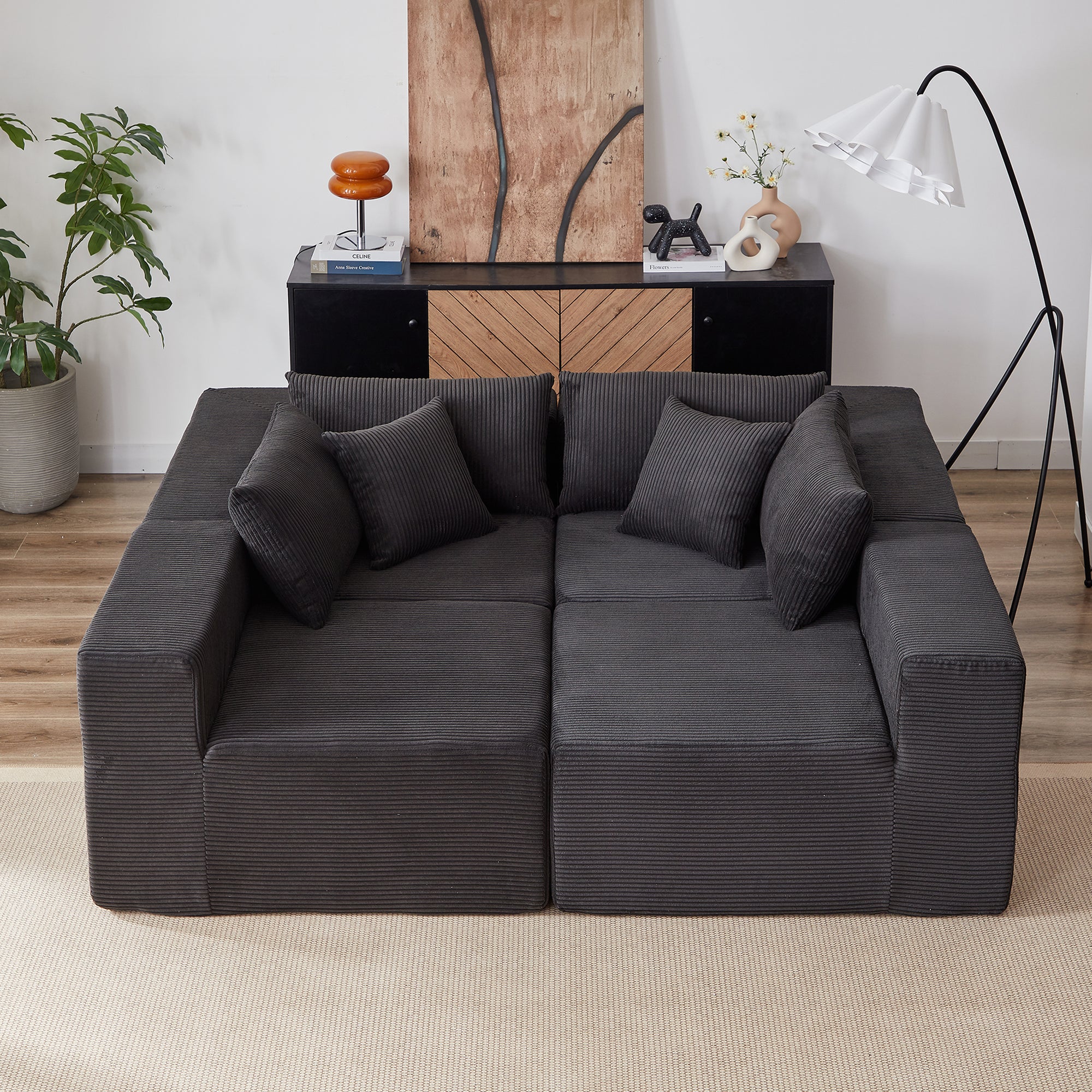 Nairobi 4-Seat Minimal Modular Sectional Sofa in Black