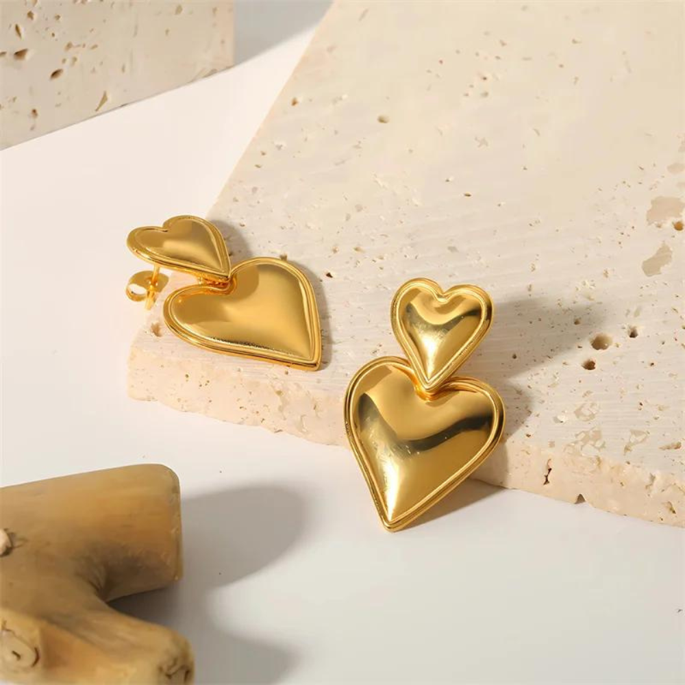Double Heart Statement Earrings