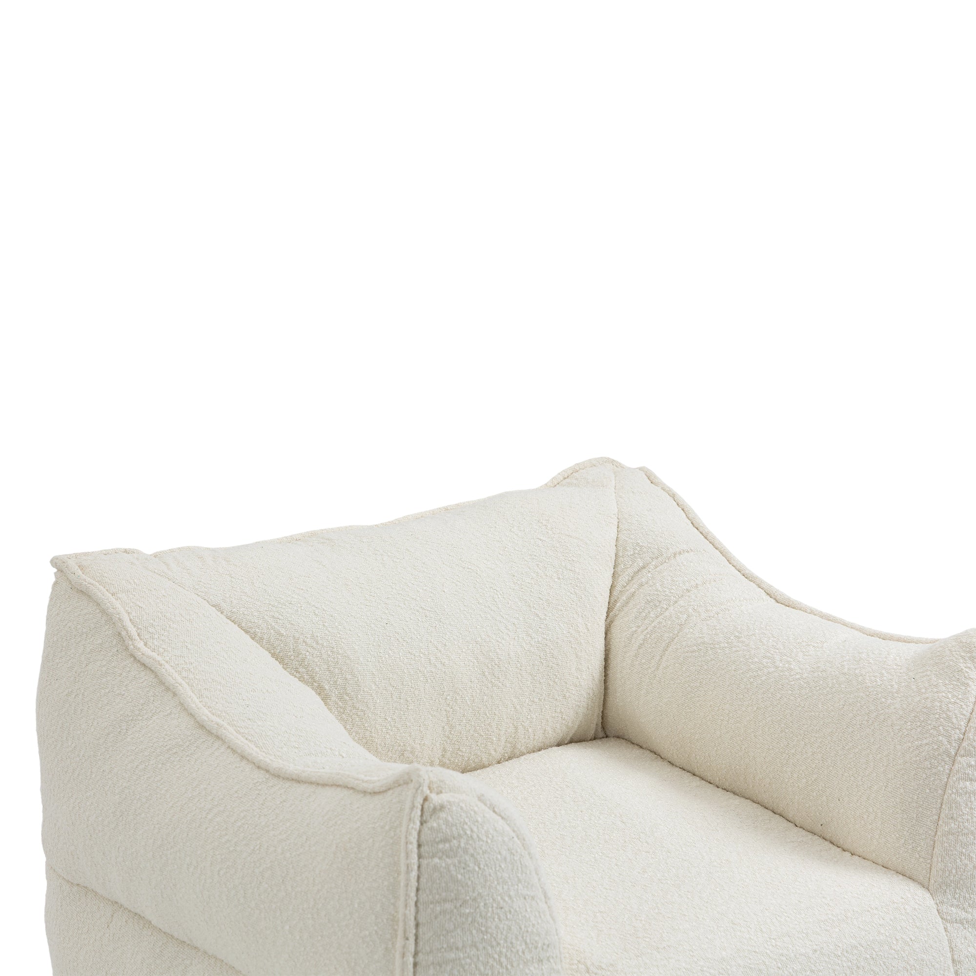 Modern High-Back  Beige Boucle Bean Bag Chair