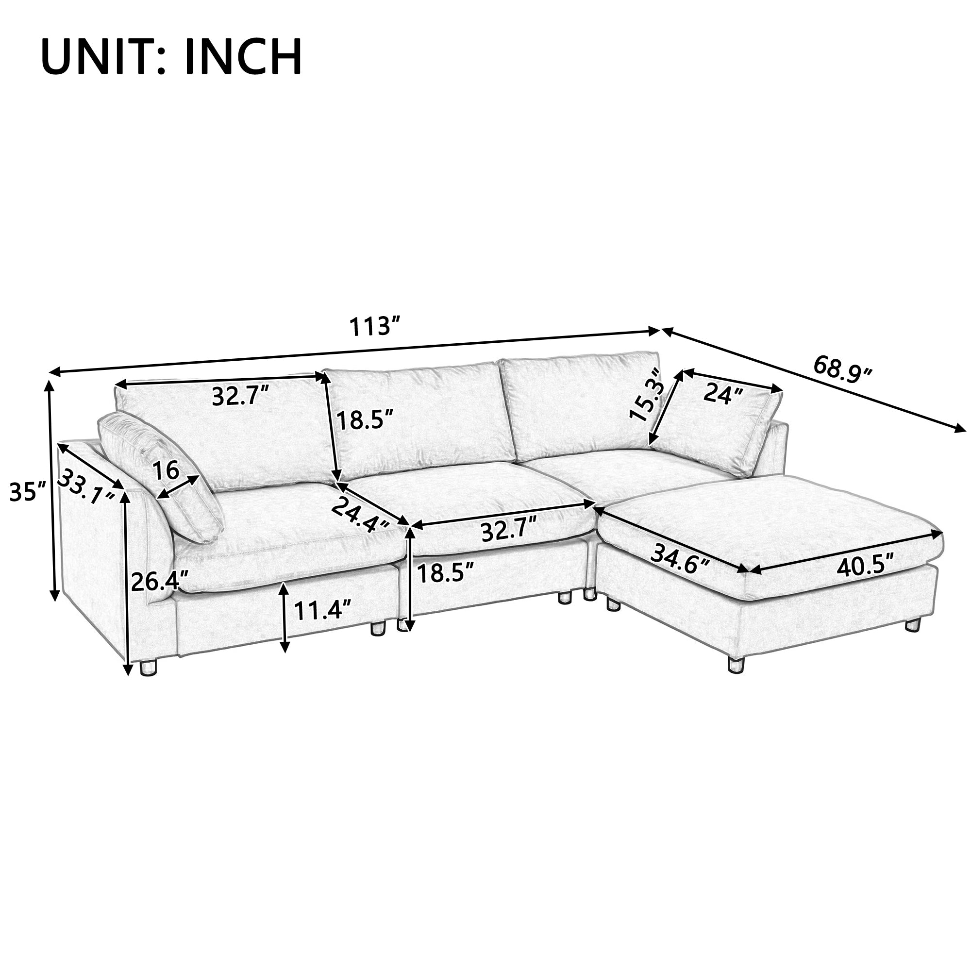 Spacious Beige Sectional Sofa with Adjustable Footrest and Deep Cushions