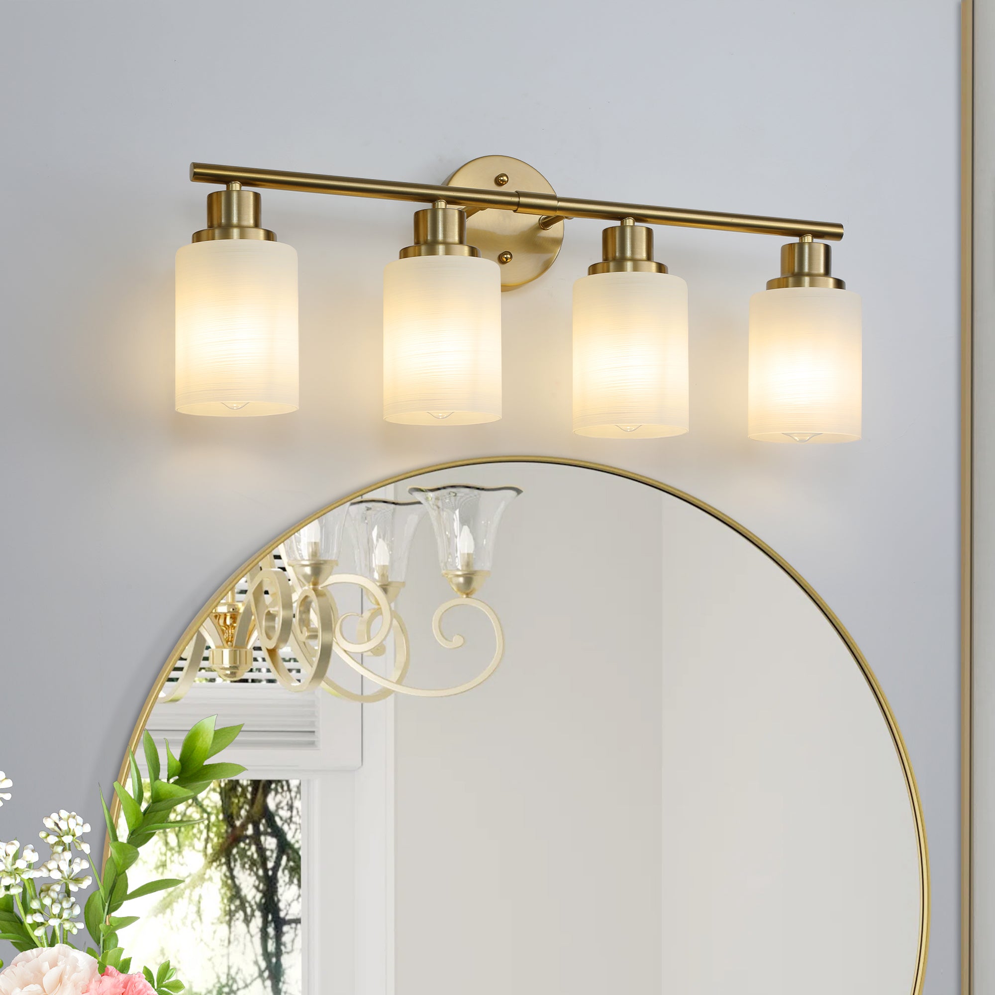 24.4-Inch Golden Bathroom Light Fixture with Frosted Glass Shades