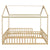 Natural Tone Double Twin House-Style Floor Bed with Fence and Guardrails