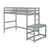 Gray Twin High Loft Bed with Ladder Landing Platform and Guardrails