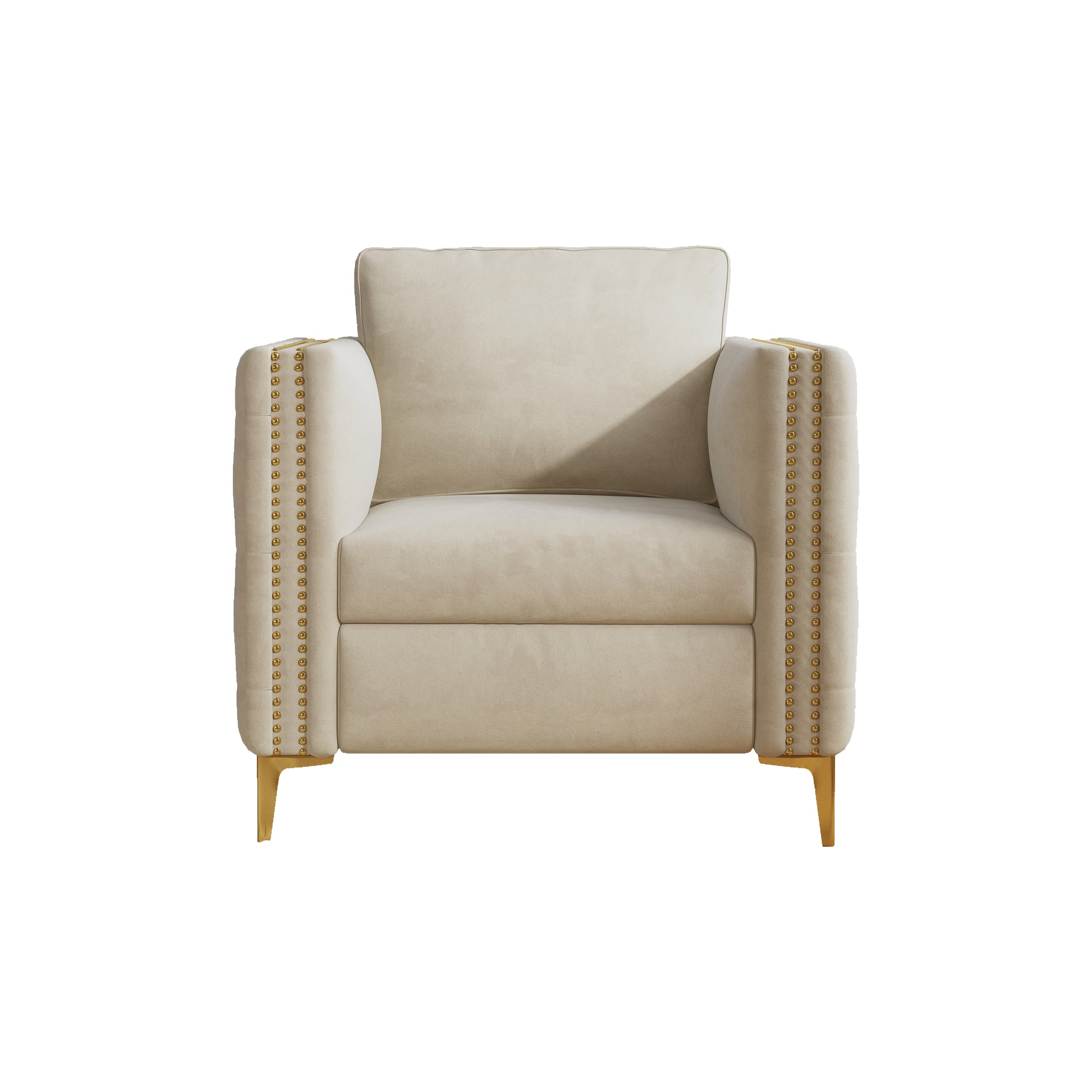 Beige Velvet Accent Chair with Gold Metal Legs