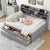 Full Size Wooden Captain Bed with Built-in Bookshelves Three Storage Drawers and Trundle In Light Grey