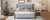 Modern Mid-Century Queen Upholstered Platform Bed with Chevron Headboard in Gray