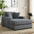 Blue-Gray Chenille Oversized Chaise Lounger with Built-In Charge Station & Cup Holders