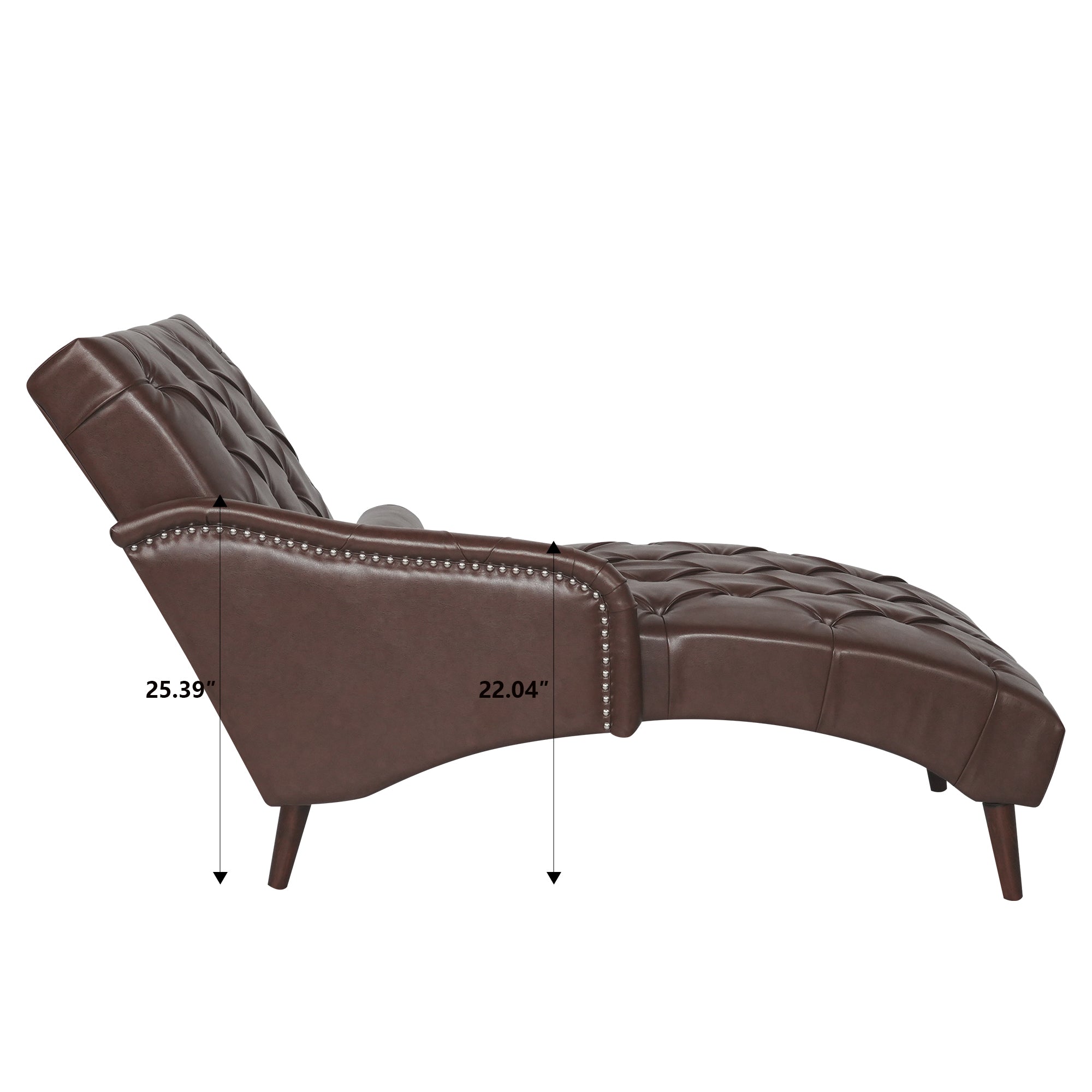 Dark Brown Faux Leather Chaise Lounge Arm Chair with Tufted Backrest and Pillow