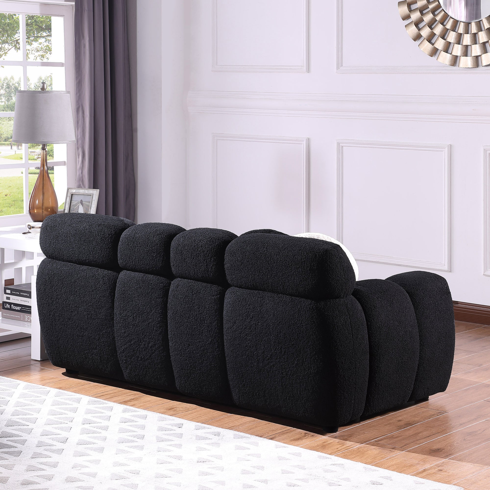 Black Boucle Rolled Arm Marshmallow Sofa