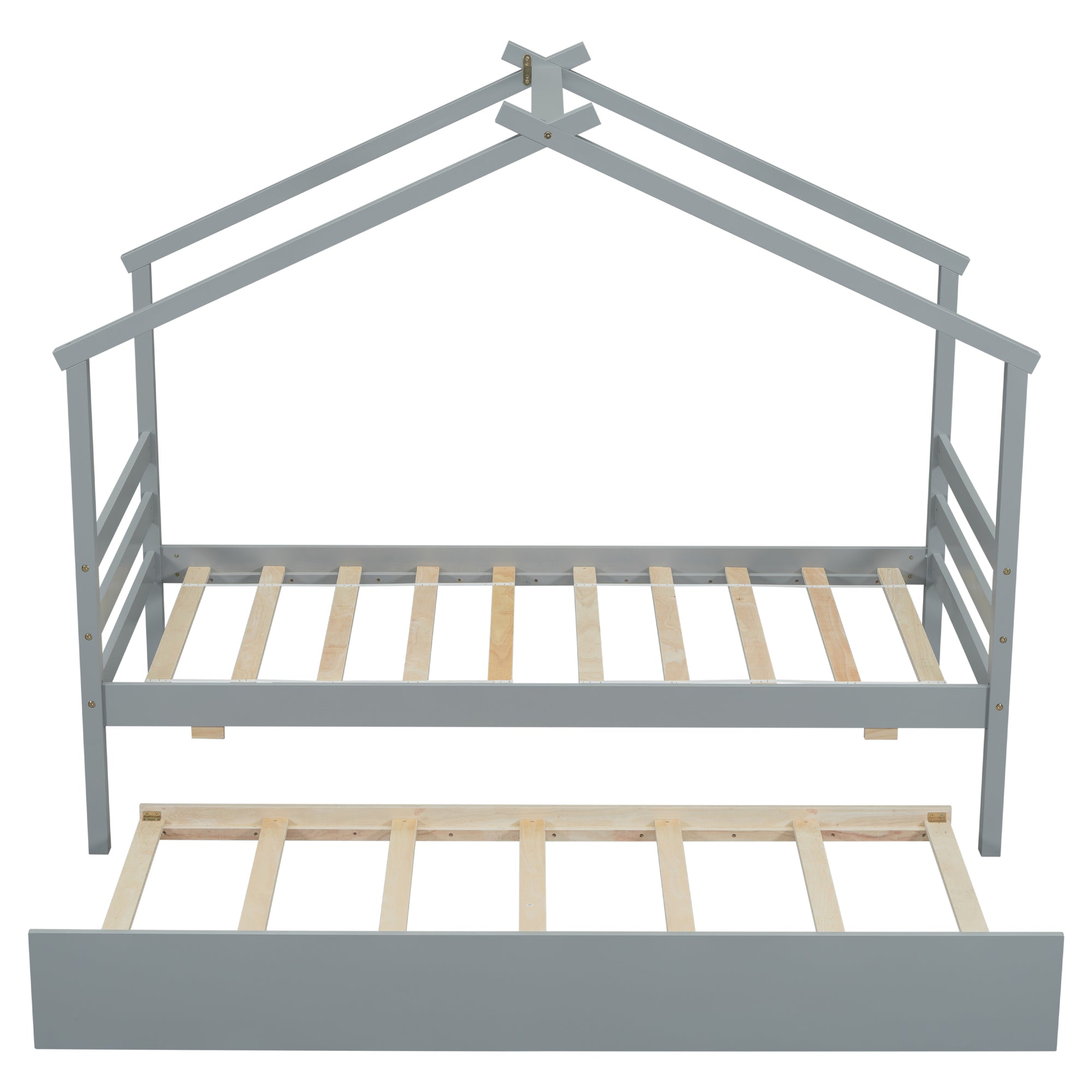 Gray Twin House-Shaped Bed with Pull-Out Trundle