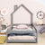 Gray Twin Size Wood Toddler Floor Bed with House-Shaped Headboard & Guardrails