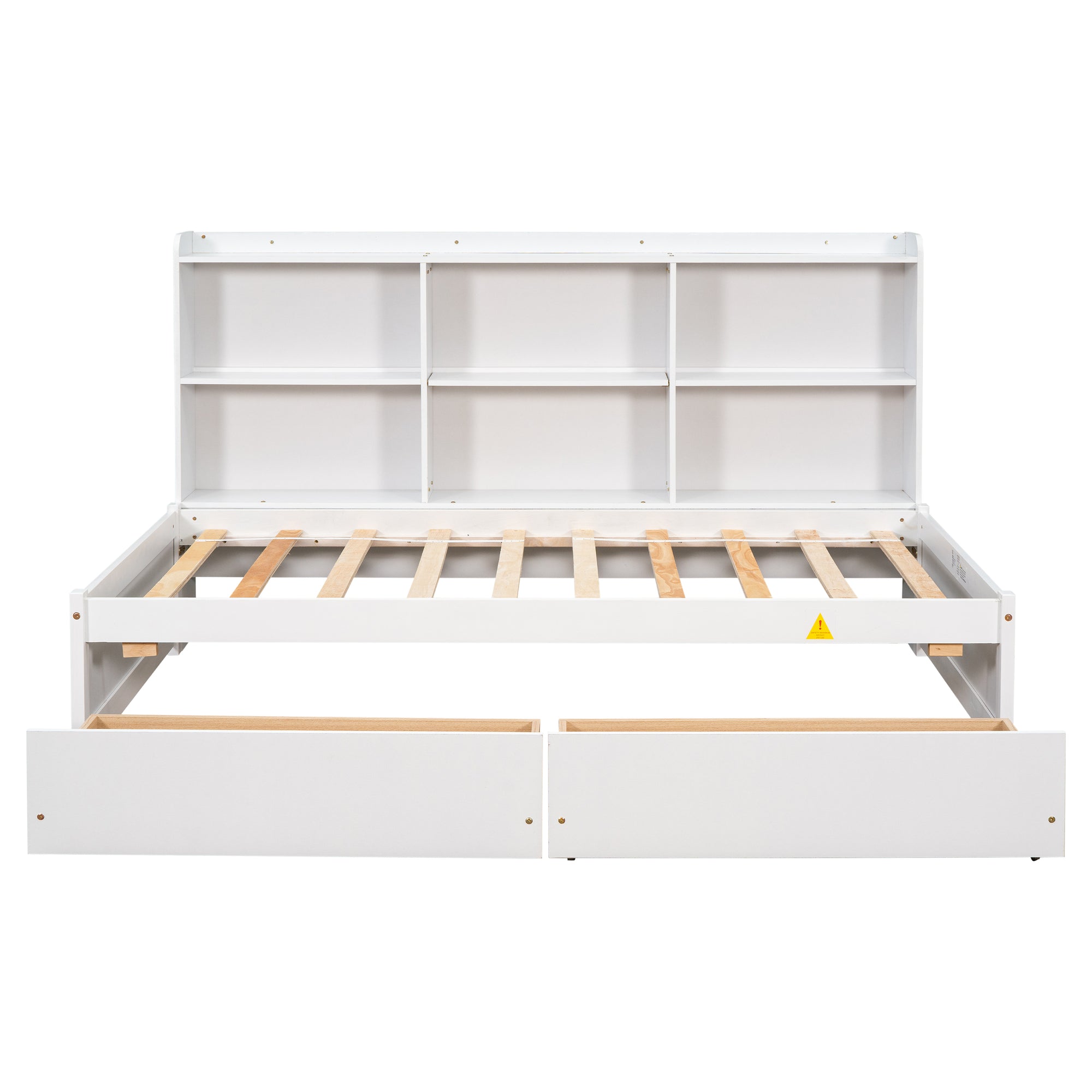 White Twin Bed with Side Bookcase and Storage Drawers