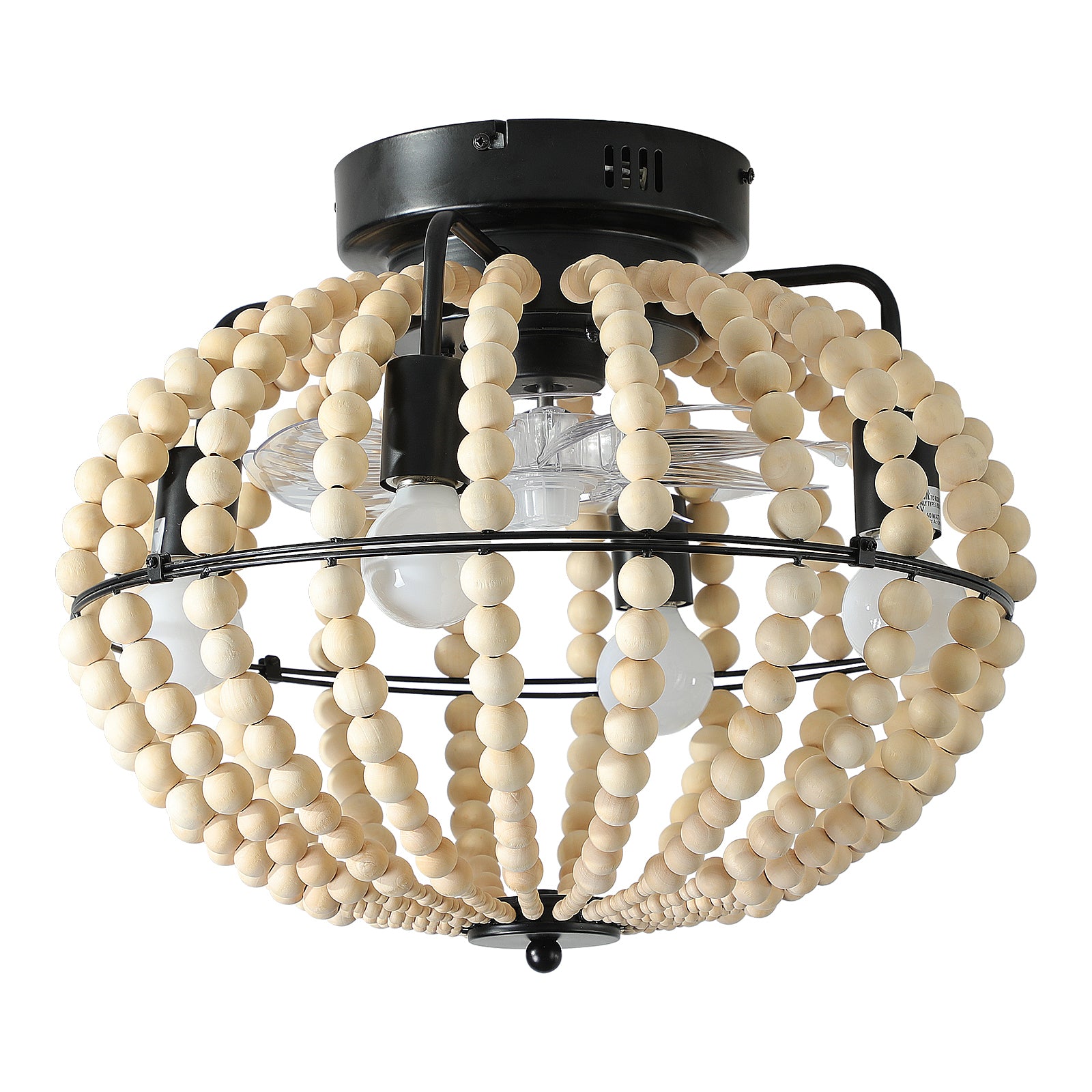 Beaded Fan Lamp Wood Beaded Chandelier in Oak White