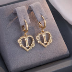 Load image into Gallery viewer, Dainty Initial Letter Heart Hoop Earrings
