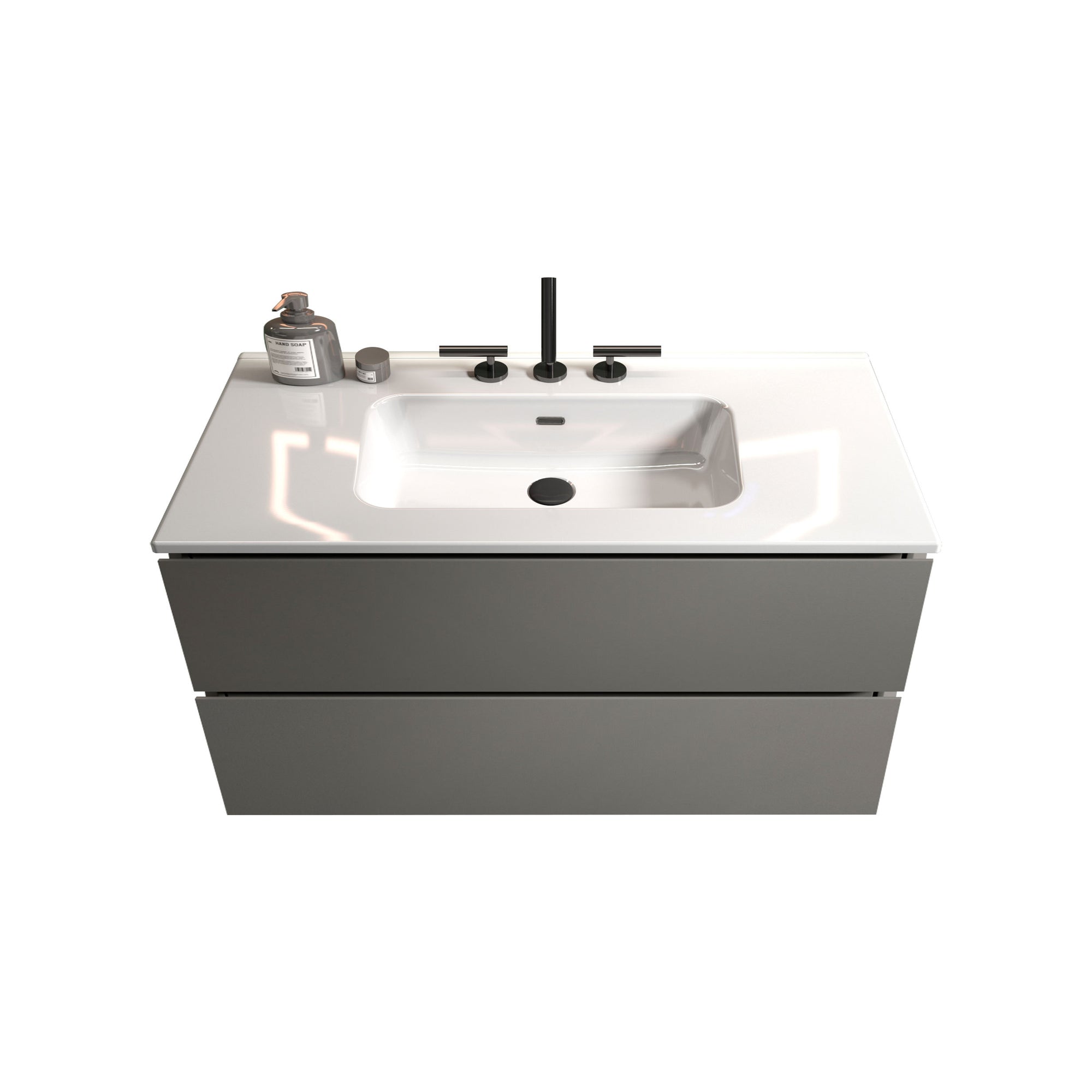 Wall Mount Space Grey Bathroom Vanity with Ceramic Sink and Three Faucet Holes Large Storage Floating Design In Space Grey