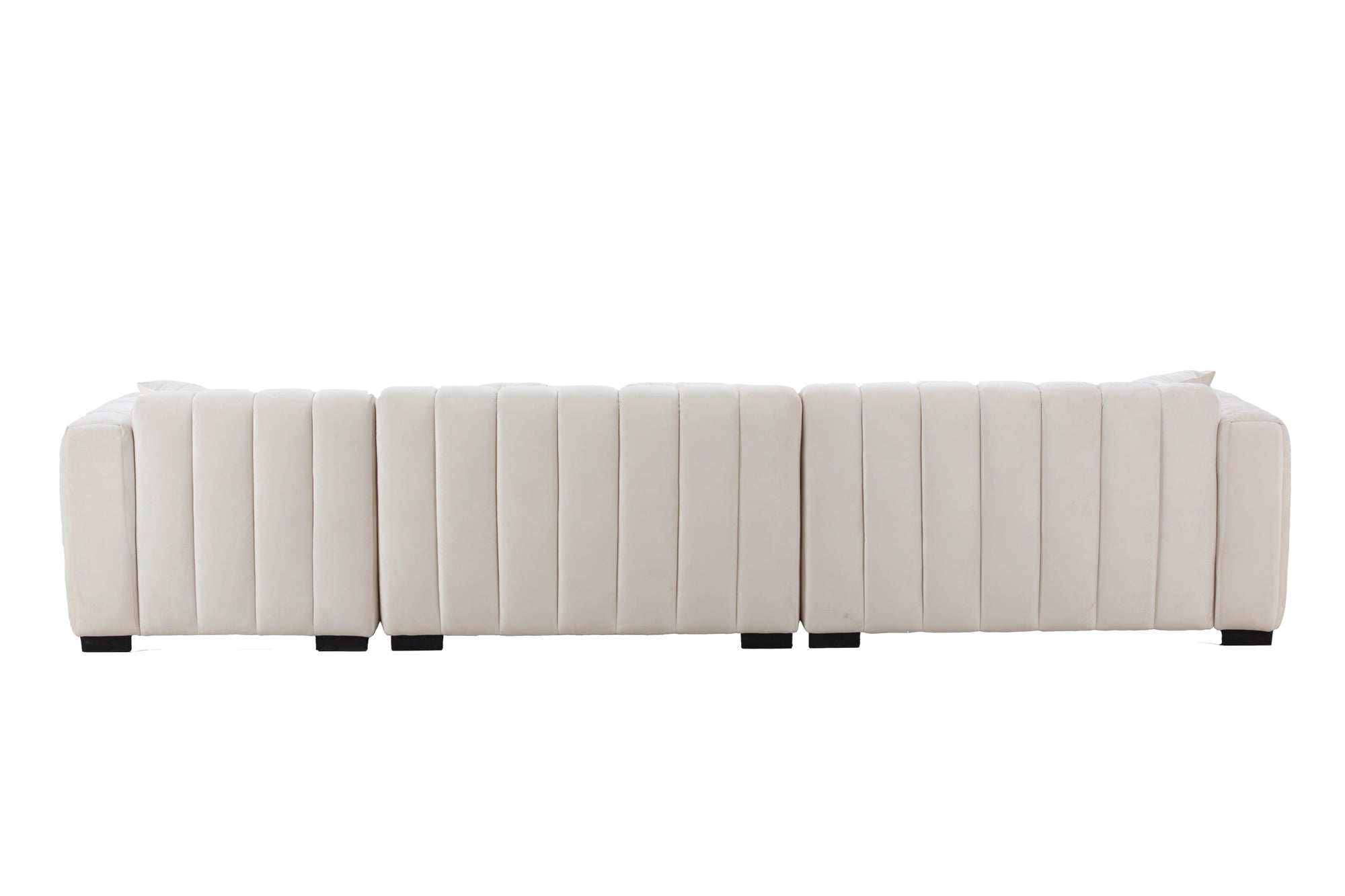 Beige Velvet L-Shaped Sectional Sofa with Tufted Upholstery & Chaise