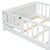 White Twin Toddler Floor Platform Bed with Built-in Book Storage Rack and Door