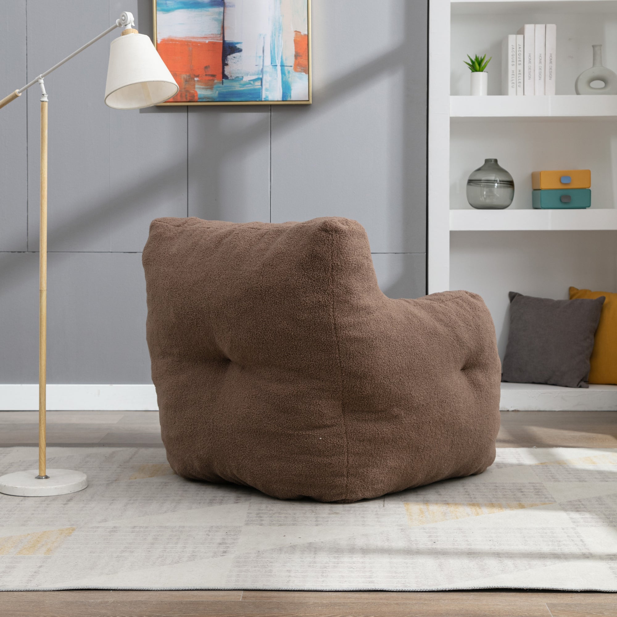 Soft Teddy Tufted Bean Bag Chair in Coffee