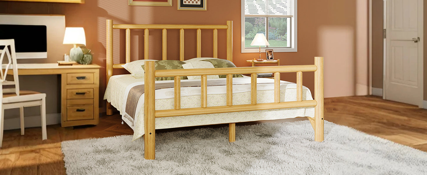 Natural Finish Queen Farmhouse Round Timber Bed Frame