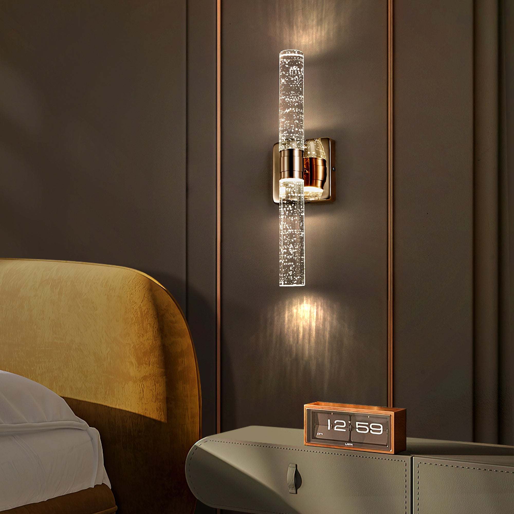 Aestin's Gold Contemporary Crystal Wall Light With Bubble Crystal