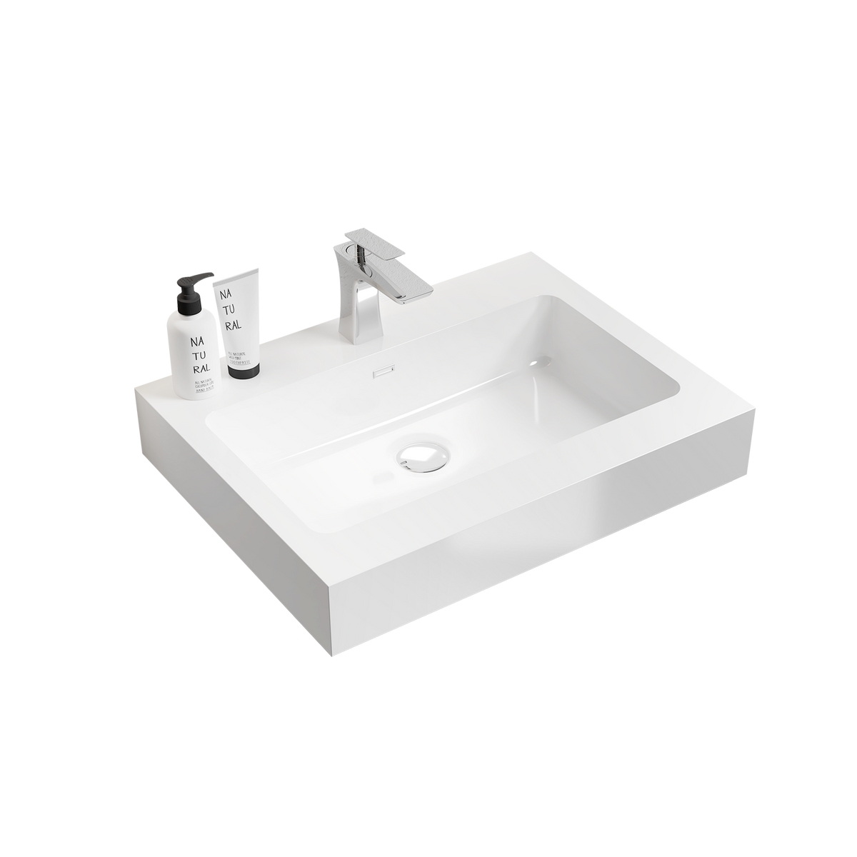 Integrated Solid Surface Basin Without Drain &amp; Faucet In Glossy White